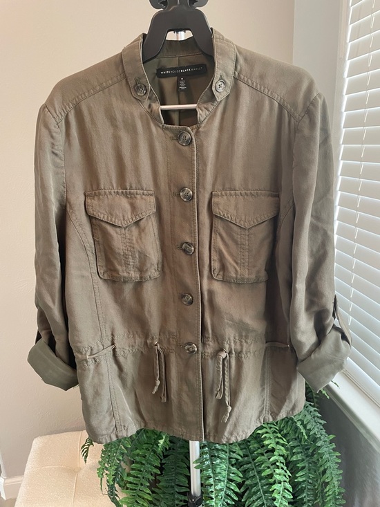 White House Black Market Jackets & Blazers - White House Black Market Olive Safari Shirt/Jacket with Drawstring Waist